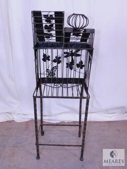 Lot Metal Decorative Birdcage with Stand and Metal Planter Stand