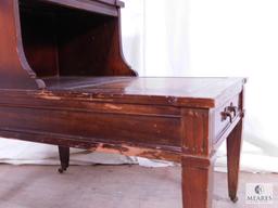 Vintage Wood 2 Tier Side Table with Decorative Inlay