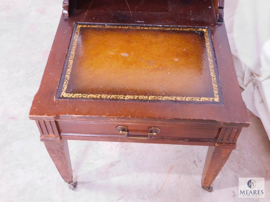 Vintage Wood 2 Tier Side Table with Decorative Inlay