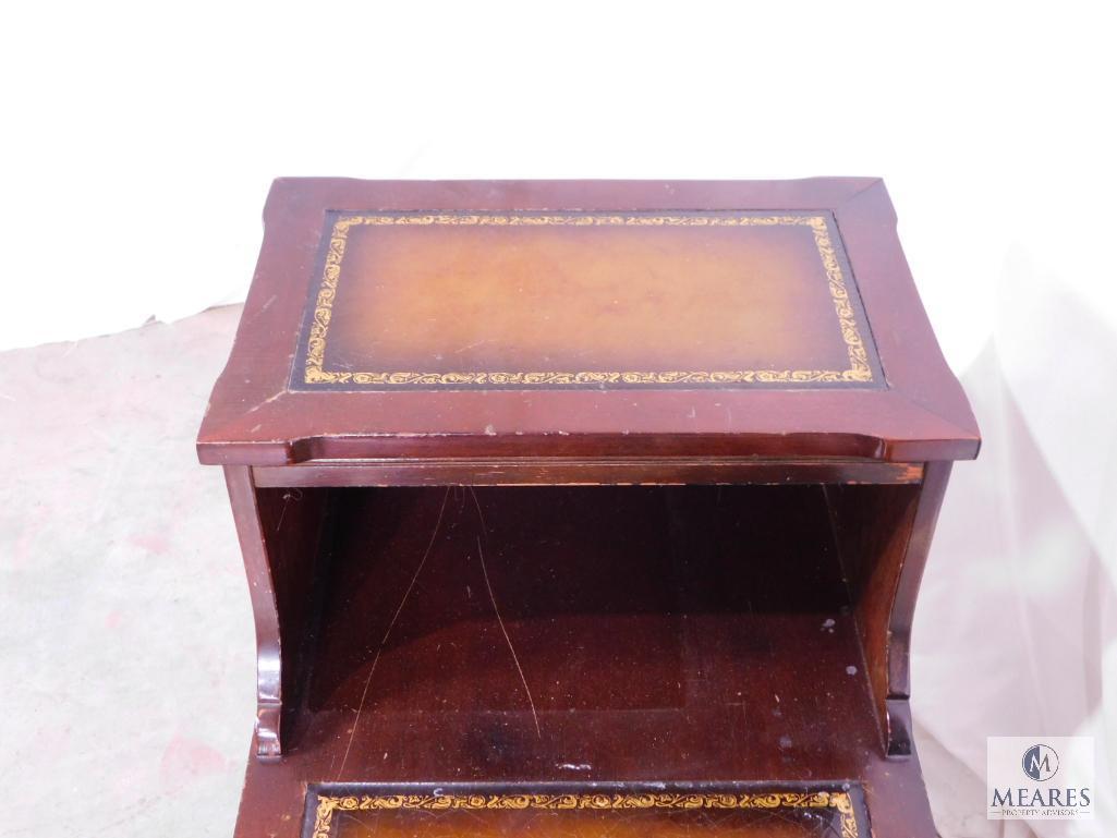 Vintage Wood 2 Tier Side Table with Decorative Inlay