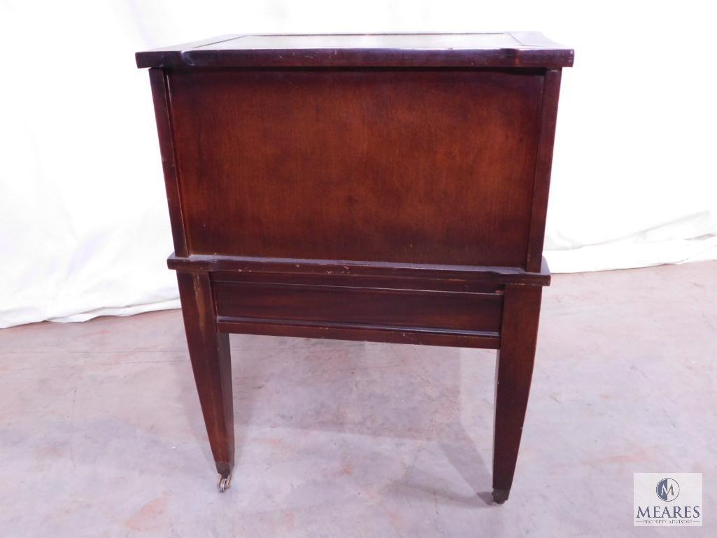 Vintage Wood 2 Tier Side Table with Decorative Inlay
