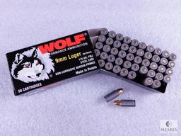 50 Rounds Wolf 9mm Luger 115 Grain FMJ Steel Case Ammo