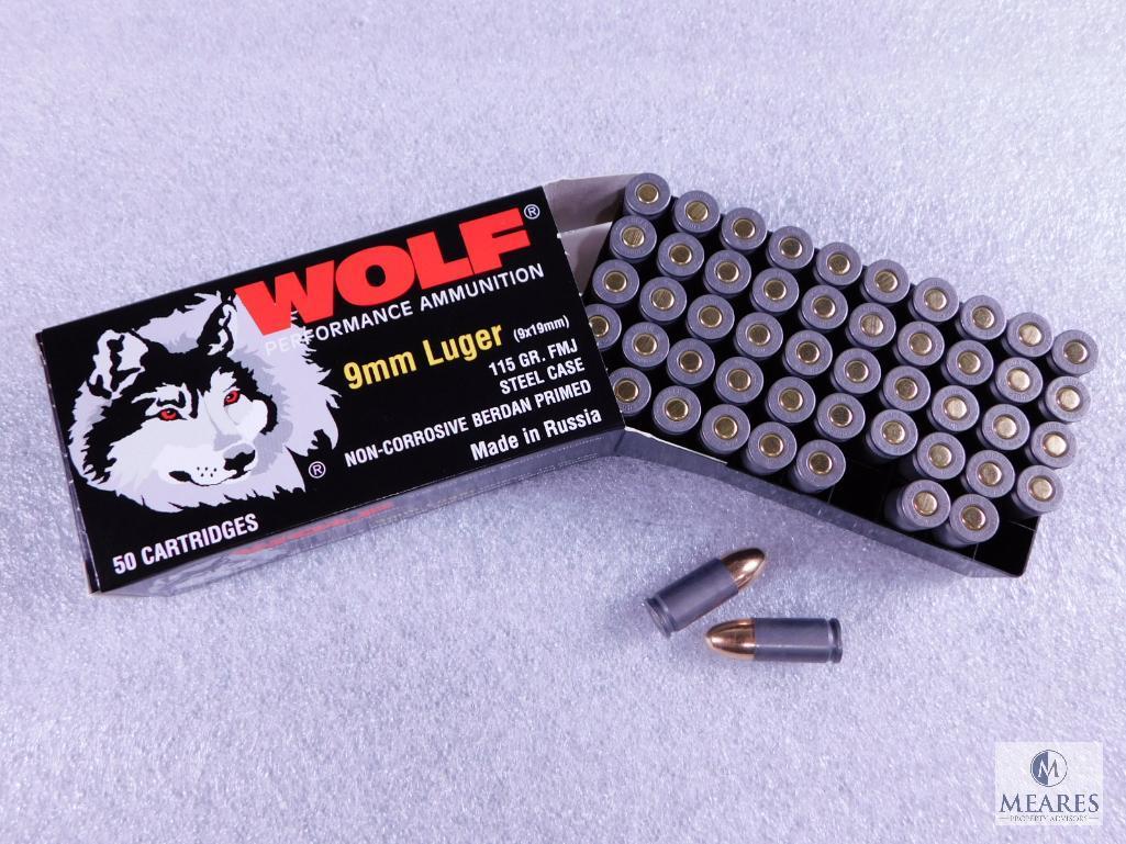 50 Rounds Wolf 9mm Luger 115 Grain FMJ Steel Case Ammo