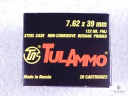 40 Rounds TulAmmo 7.62x39mm 122 Grain FMJ Steel Case Ammo