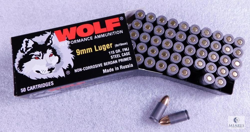 50 Rounds Wolf 9mm Luger 115 Grain FMJ Steel Case Ammo