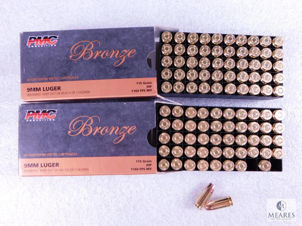 100 Rounds PMC 9mm Ammo. 115 Grain Jacketed Hollow Point Self Defense Ammo