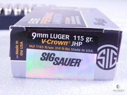 100 Rounds Sig Sauer 9mm Ammo. 115 Grain Jacketed Hollow Point Self Defense