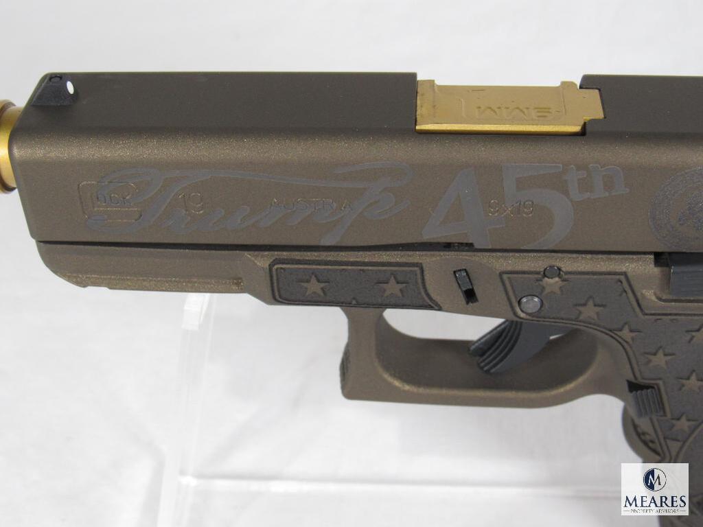 New Glock 19 Trump 45th Edition 9mm Semi-Auto Pistol with Zaffiri Gold Barrel