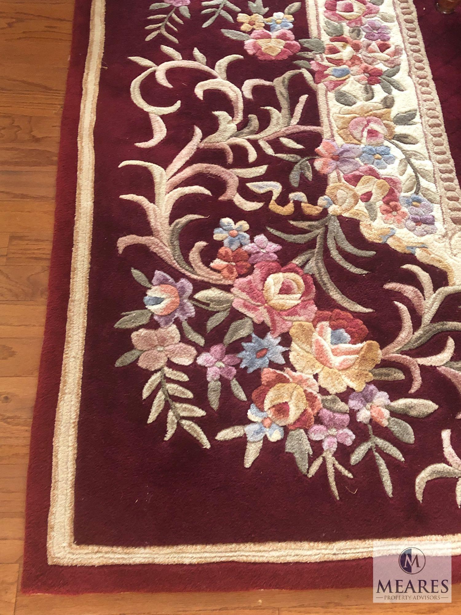 Royal Palace 100% Wool Area Rug 9' x 12' Burgundy & Ivory Floral Design