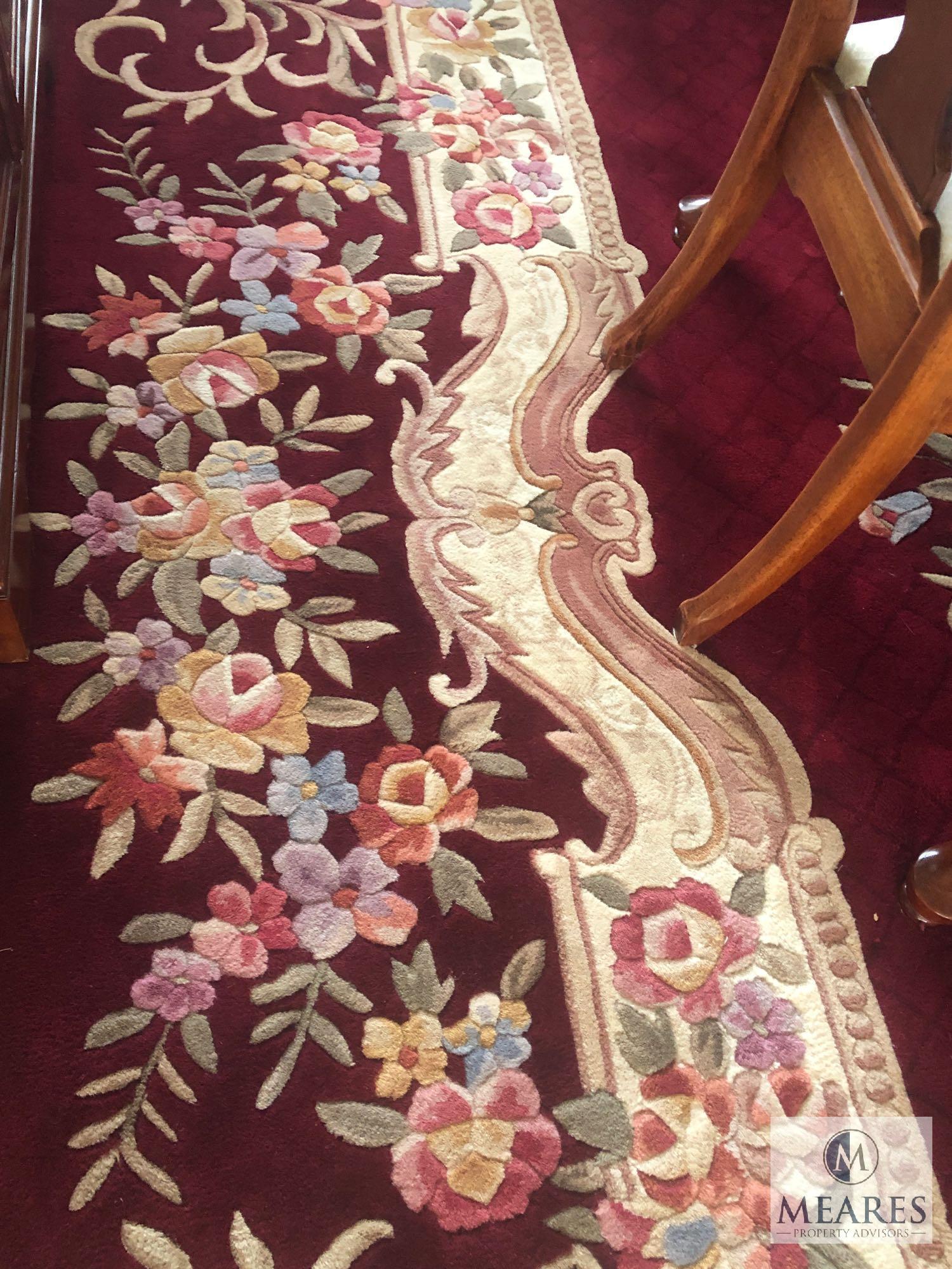 Royal Palace 100% Wool Area Rug 9' x 12' Burgundy & Ivory Floral Design