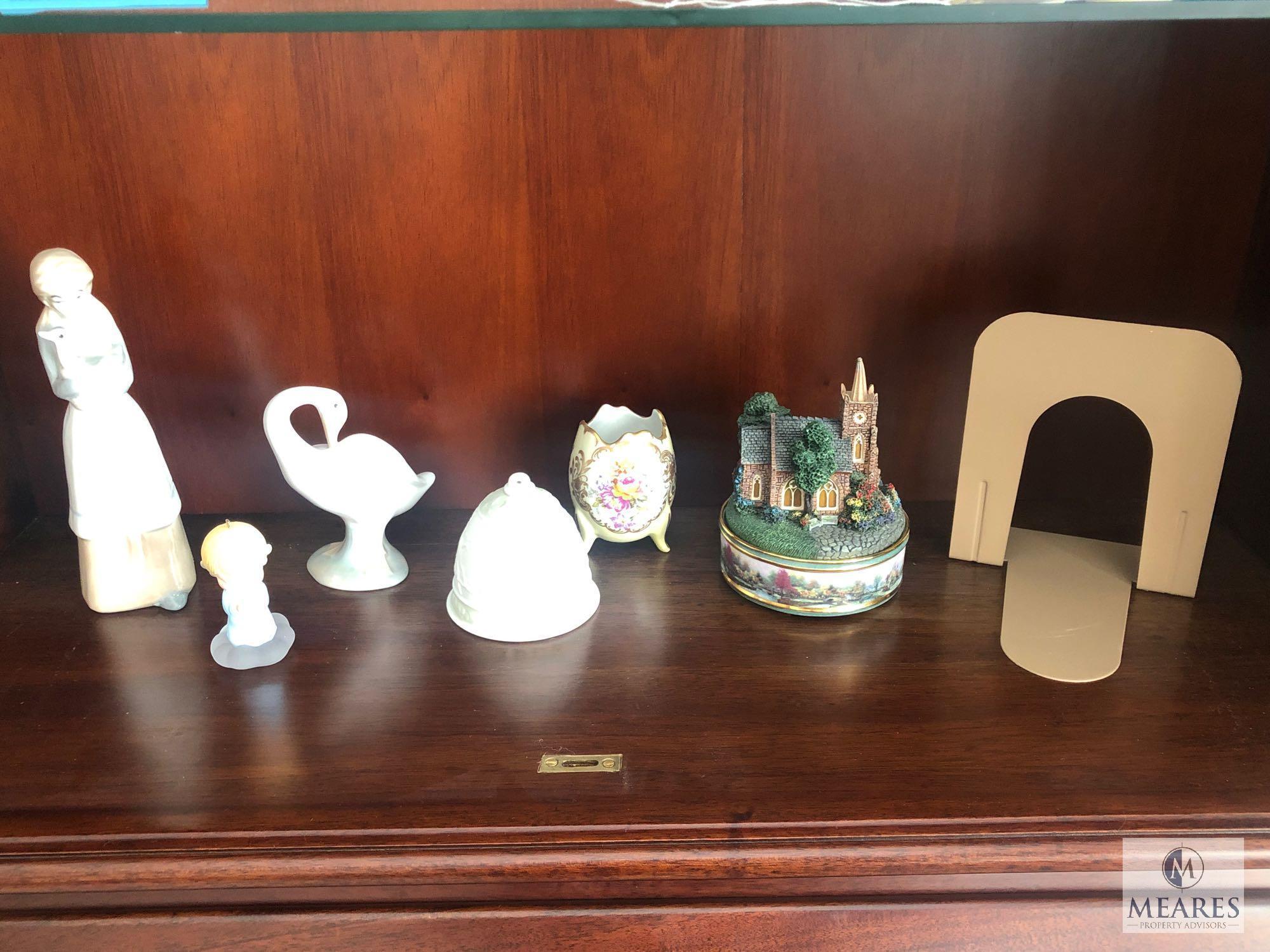 Lot of Assorted Porcelain Decorations includes Thomas Kinkade Lamplight Music Box