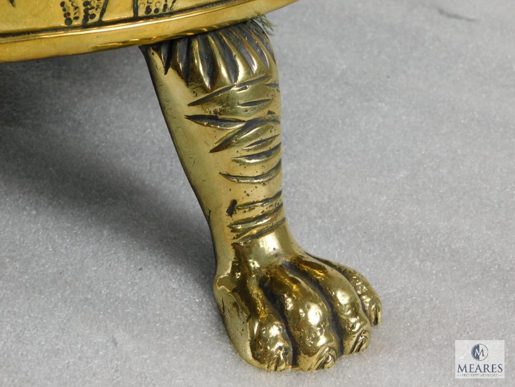 Antique English Floral Design Brass & Copper Lions Head Planter