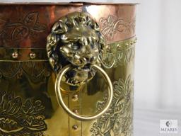 Antique English Floral Design Brass & Copper Lions Head Planter