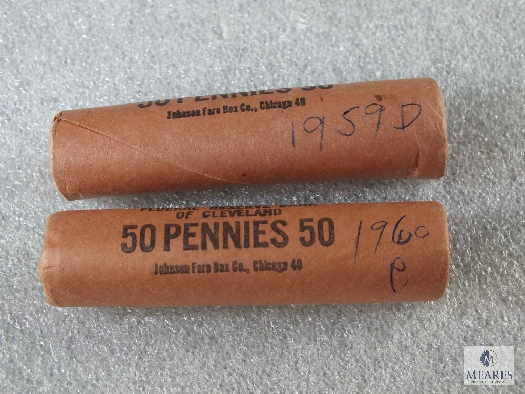 1959-D & 1960-P BU Lincoln Rolls in Collectible Pittsburgh Fed. Res. of Cleveland Wrappers