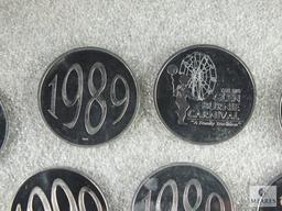 15 Dollar Size Proof Looking Tokens 1988, 1989, 1990