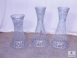 Three Silver-colored Wicker Plant Stands