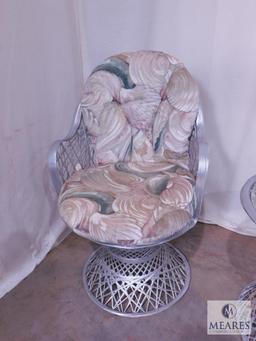 Two Silver-colored Wicker Chairs and Occasional Table