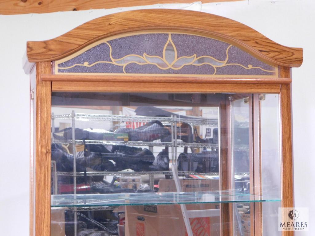 Wooden Display Case with Glass Shelves and Front/Sides