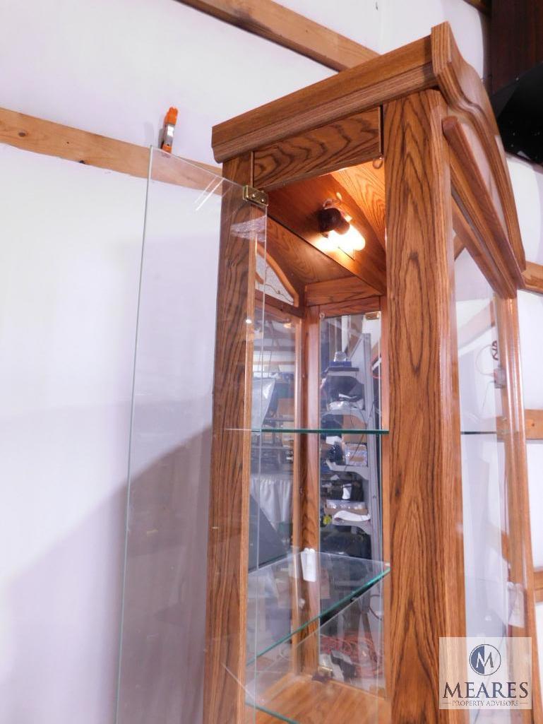 Wooden Display Case with Glass Shelves and Front/Sides