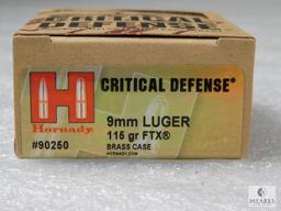 25 Rounds Hornady Critical Defense 9mm Ammo. 115 Grain FTX