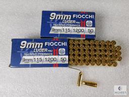 100 Rounds Fiocchi 9mm Ammo. 115 Grain FMJ
