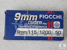 100 Rounds Fiocchi 9mm Ammo. 115 Grain FMJ