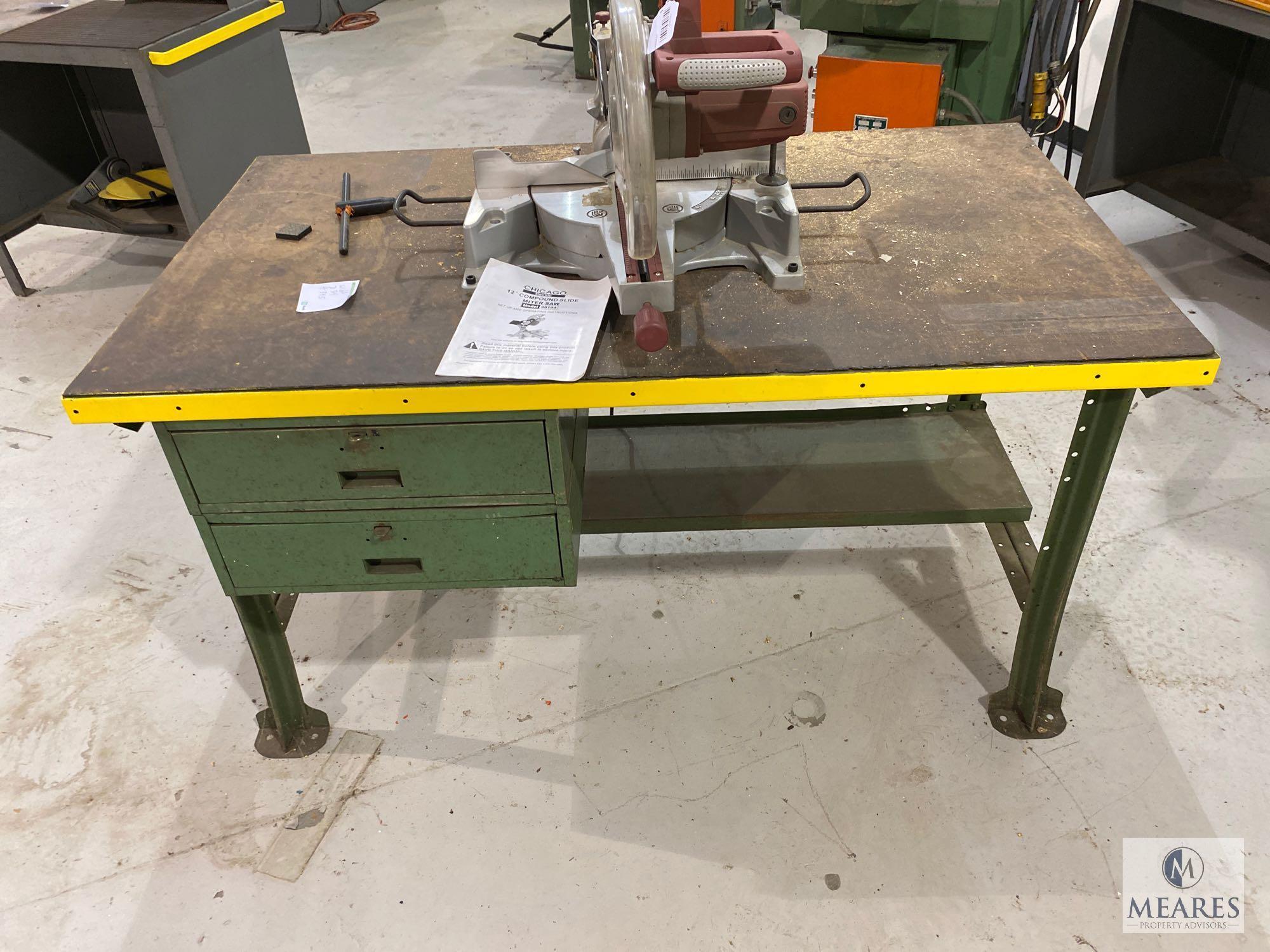 Chicago 12" Compound Miter Saw Mounted on Metal Worktable