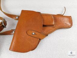 Leather Flap Holster with Shoulder Strap and Double Mag Pouches fits Small to Medium Autos