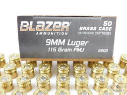 50 Rounds Blazer 9mm Luger 115 Grain FMJ Brass Case Ammo