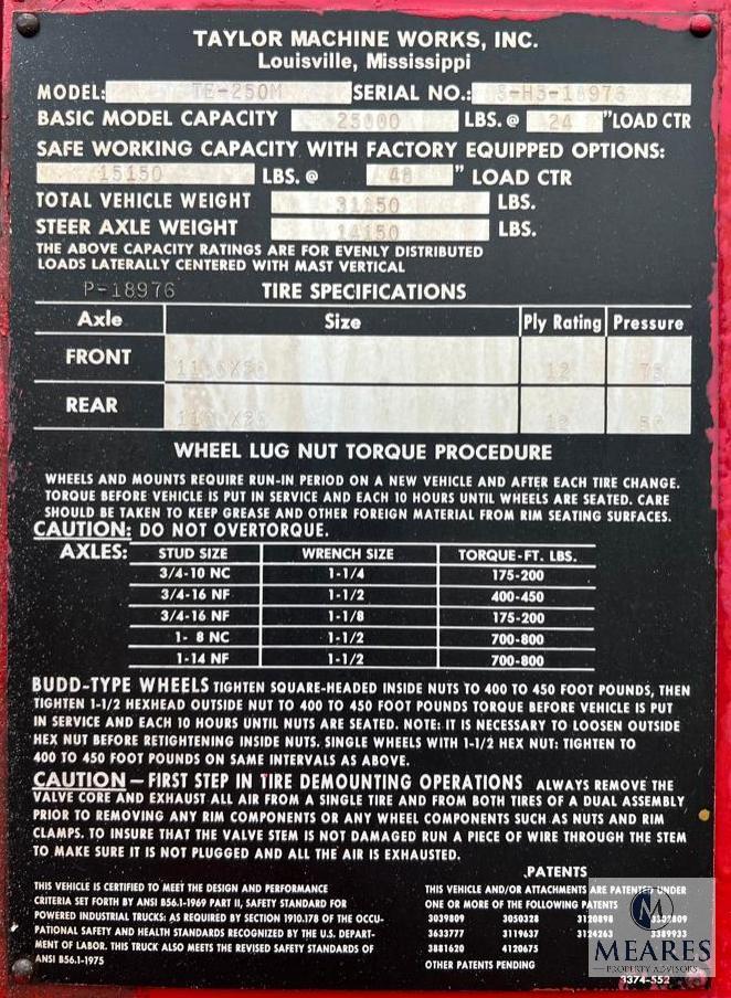 Taylor TE-250M 25,000-pound Forklift