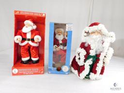 Two Singing Santas and One Santa with Handmade Crochet Suit