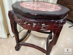 Asian-Influenced Side Table/Plant Stand with Marble Inlay