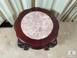 Asian-Influenced Side Table/Plant Stand with Marble Inlay