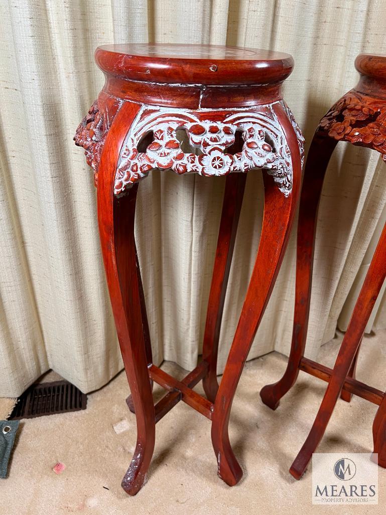 Set of Two Asian-Influenced Tall Plant Stands