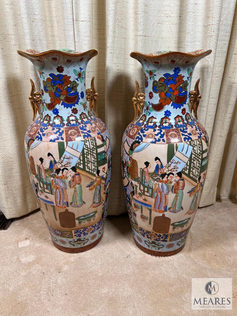 Pair of Two Asian-Influenced Double-Handled Vases