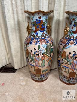 Pair of Two Asian-Influenced Double-Handled Vases