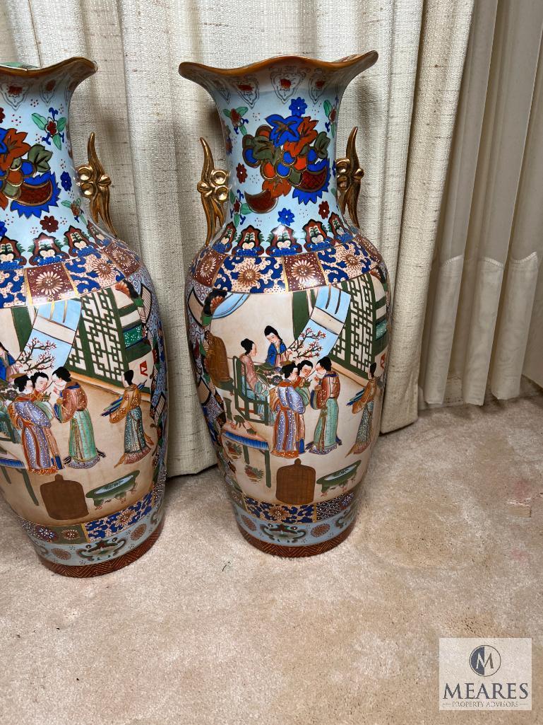 Pair of Two Asian-Influenced Double-Handled Vases