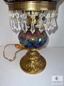 Original Formula Fenton Glass Amethyst Carnival Student Electric Lamp With Crystal Prisms