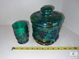 Fenton 3198 SI Spruce Green Tobacco Jar and Spruce Green Water Glass