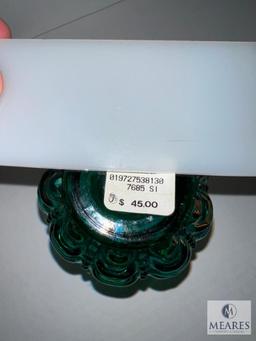 Fenton 7685 SI Spruce Green Carnival Glass Pitcher, Drapery Bead