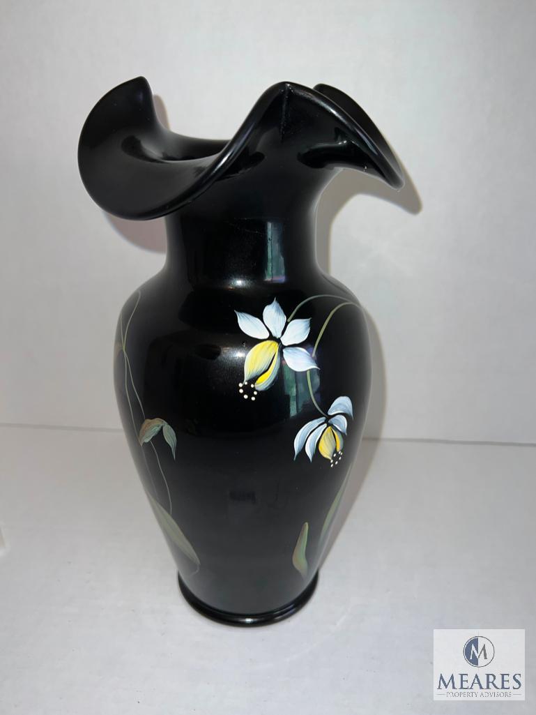 Fenton 4352 9T Ruffled Edge Vase Midnight Garden - Handpainted