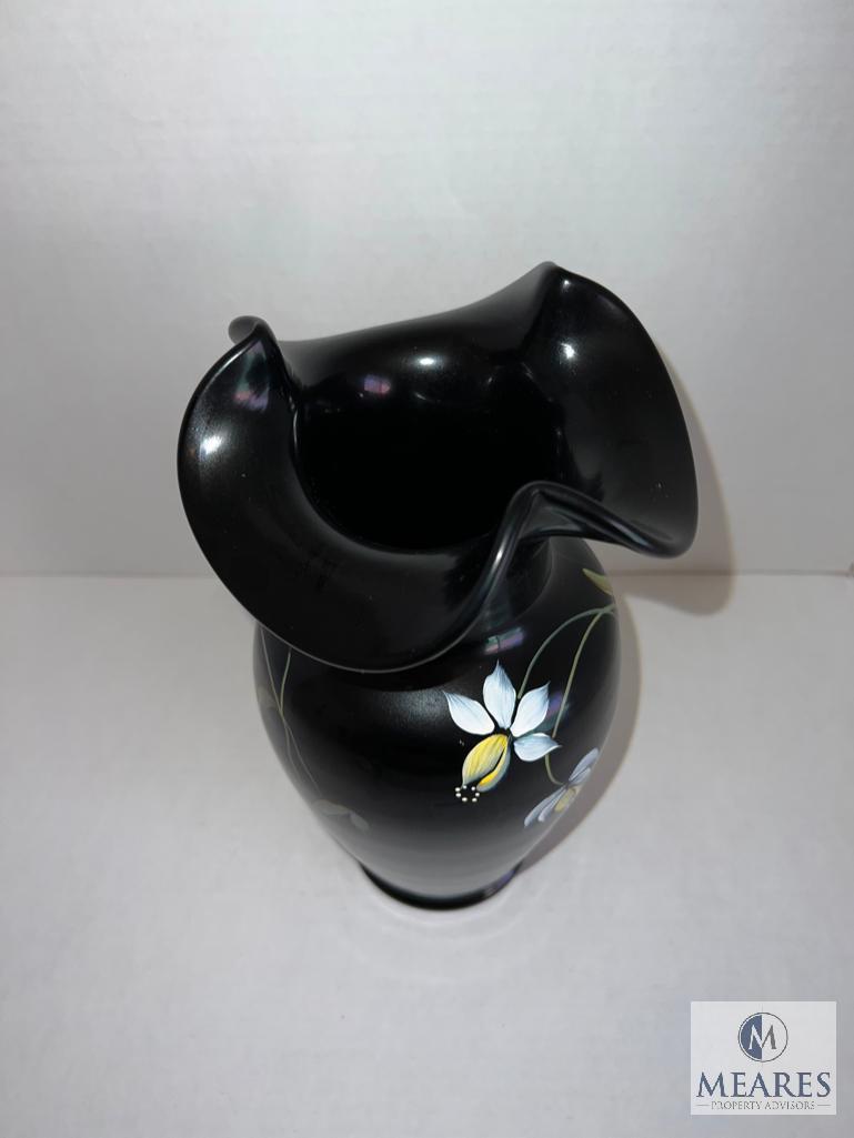 Fenton 4352 9T Ruffled Edge Vase Midnight Garden - Handpainted