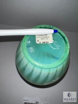 Fenton 6837 GC Green Glass Stripe Optic Iridized Tri Crimp Vase