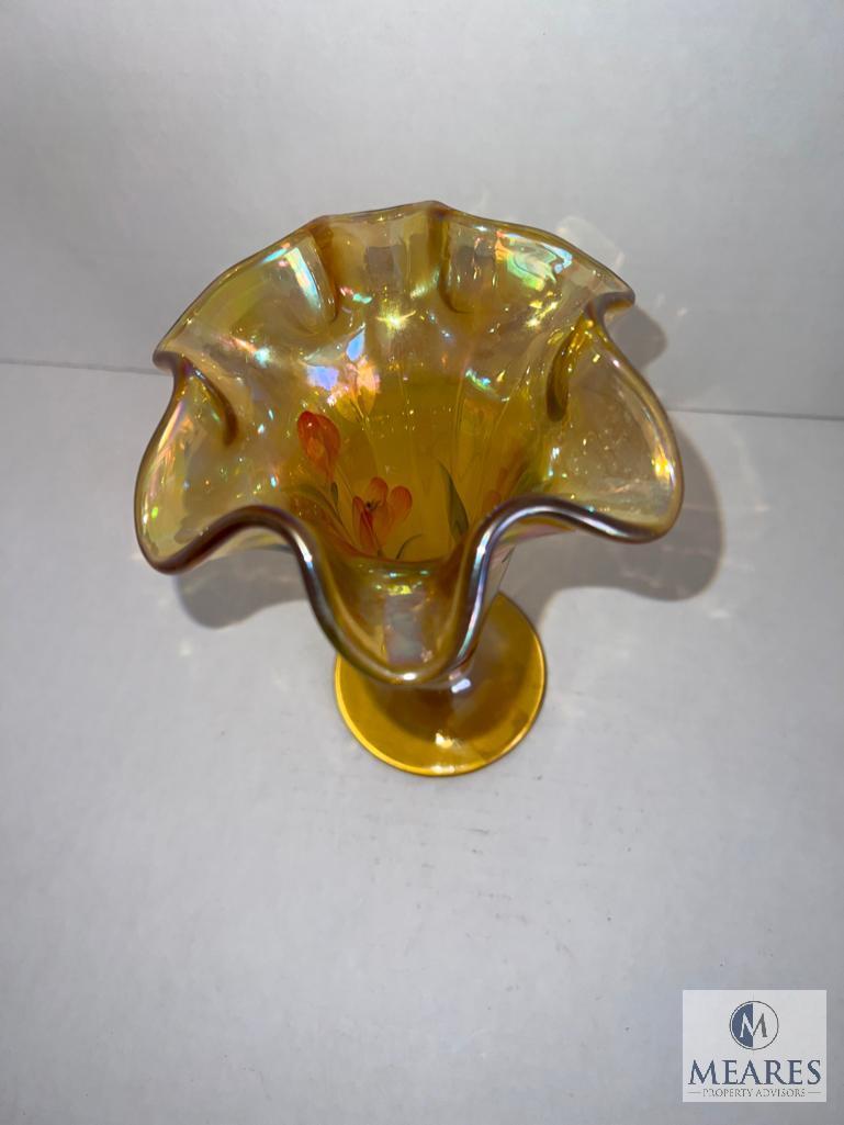 Fenton 5983 A9 Artist Signed Golden Tulips Autumn Gold Vase - 7-inch