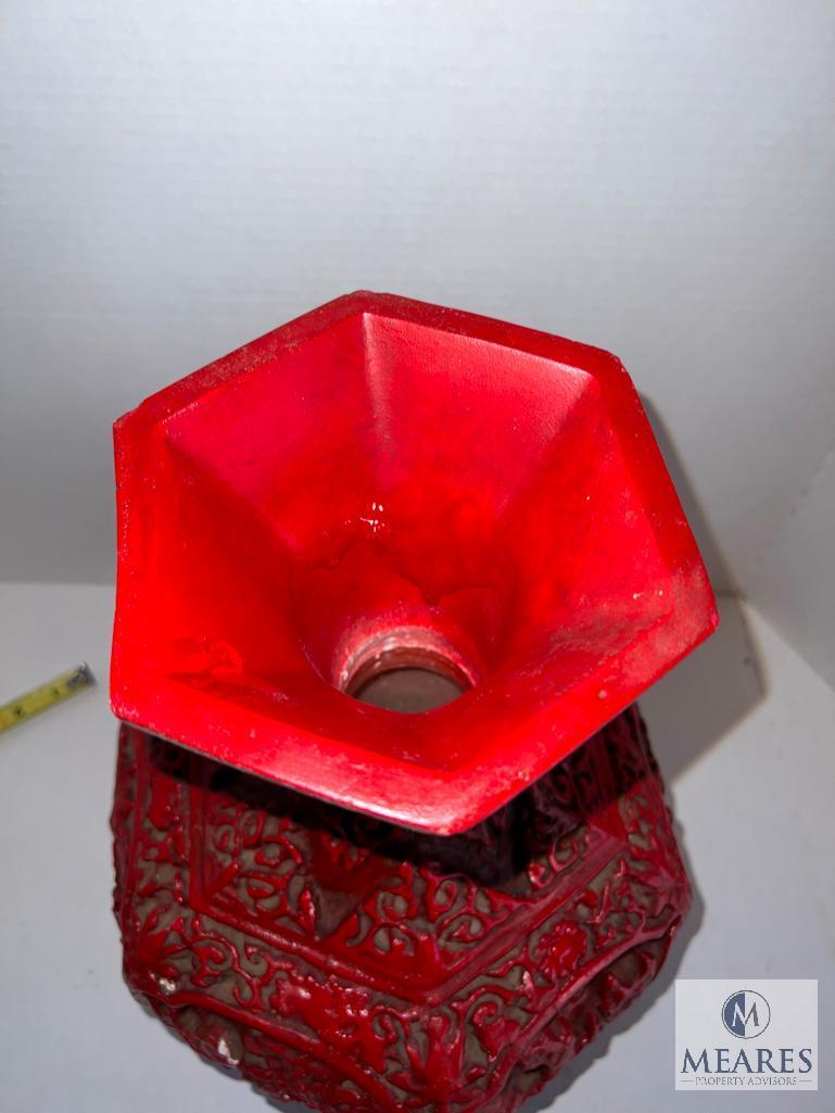 Red Decorative Vase with Asian-Influenced Design