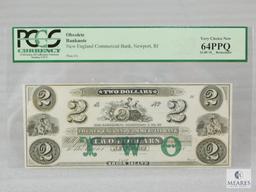 PCGS Graded 64PPQ $2 Obsolete Banknote - New England Commerical Bank, Newport, RI - Plate #A