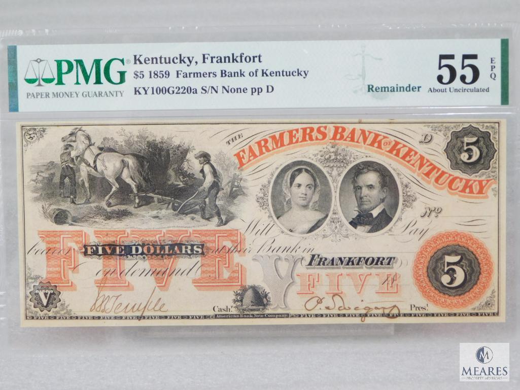 PMG Graded 55 $5 Remainder Note - 1859 Farmers Bank of Kentucky - Kentucky, Frankfort