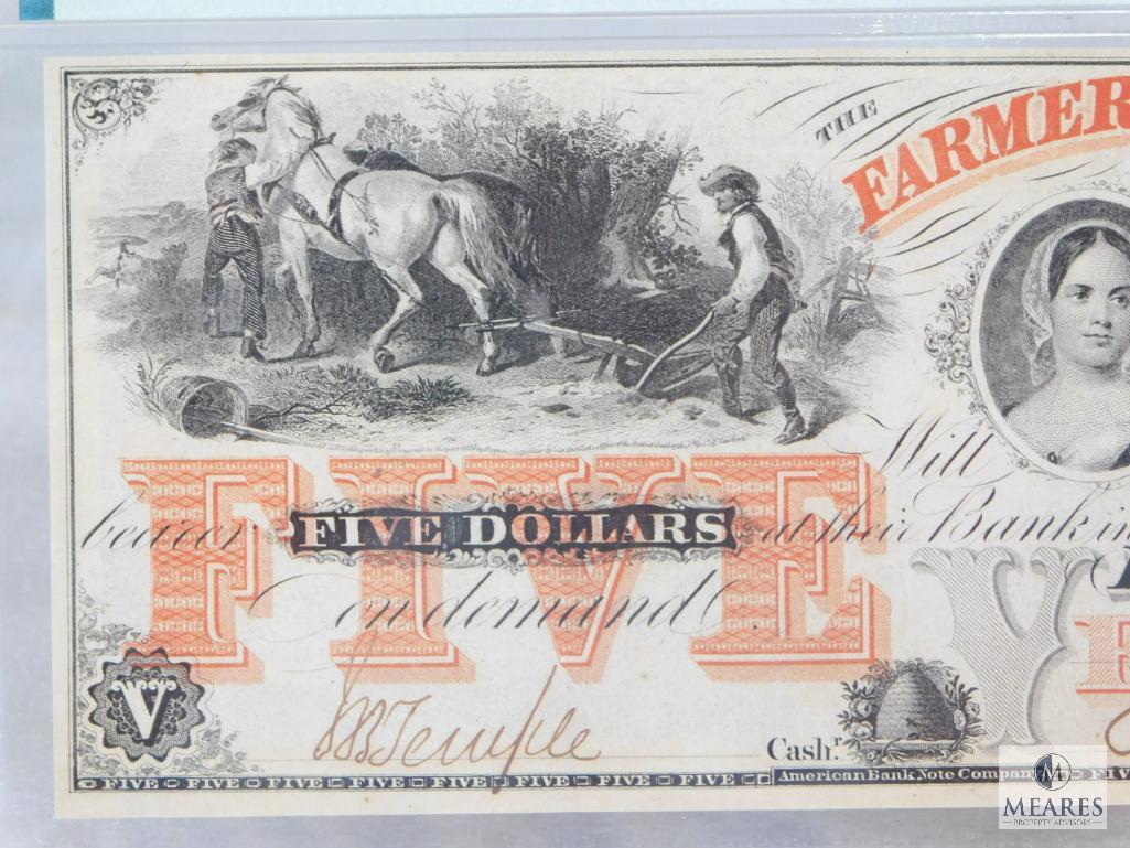 PMG Graded 55 $5 Remainder Note - 1859 Farmers Bank of Kentucky - Kentucky, Frankfort