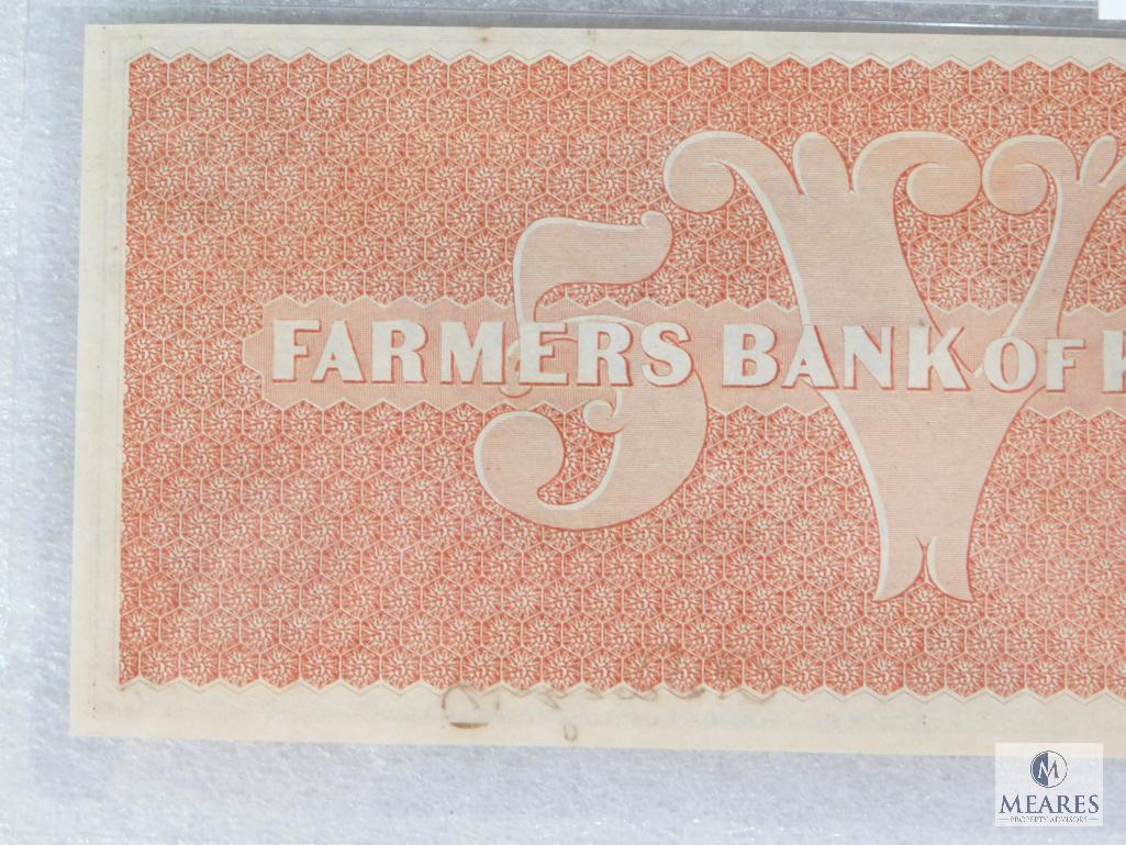 PMG Graded 55 $5 Remainder Note - 1859 Farmers Bank of Kentucky - Kentucky, Frankfort