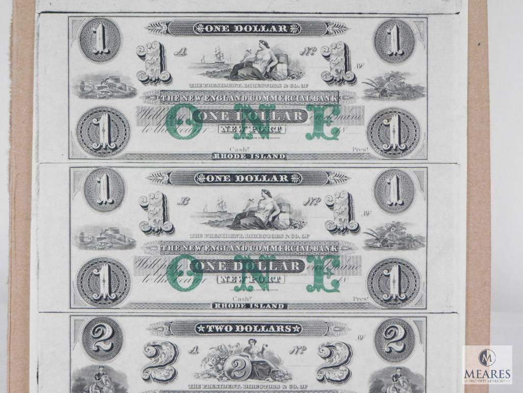 The New England Commerce Bank - Rhode Island $1, $2 and $3 Uncut Specimen Sheet